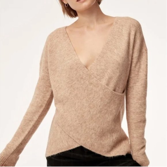 Aritzia The Group Baton Nandini Sweater Cross Front Size Medium Brown/Taupe - Picture 10 of 12